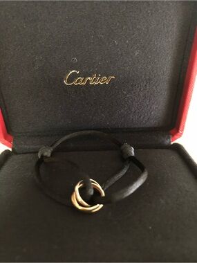 Cartier Gold Crescent Charm Bracelet - Black Cord